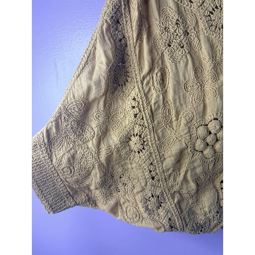 Yellow Crochet Kimono Cardigan One Size Boho‎ Festival Cottagecore Embriodered - Picture 2 of 4